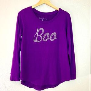 FRENCH LAUNDRY T-Shirt Long Sleeve Boo Decal Halloween Purple Size M